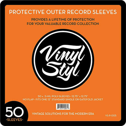 12" Outer Record Sleeves - Open Top - 50 Count (Clear)